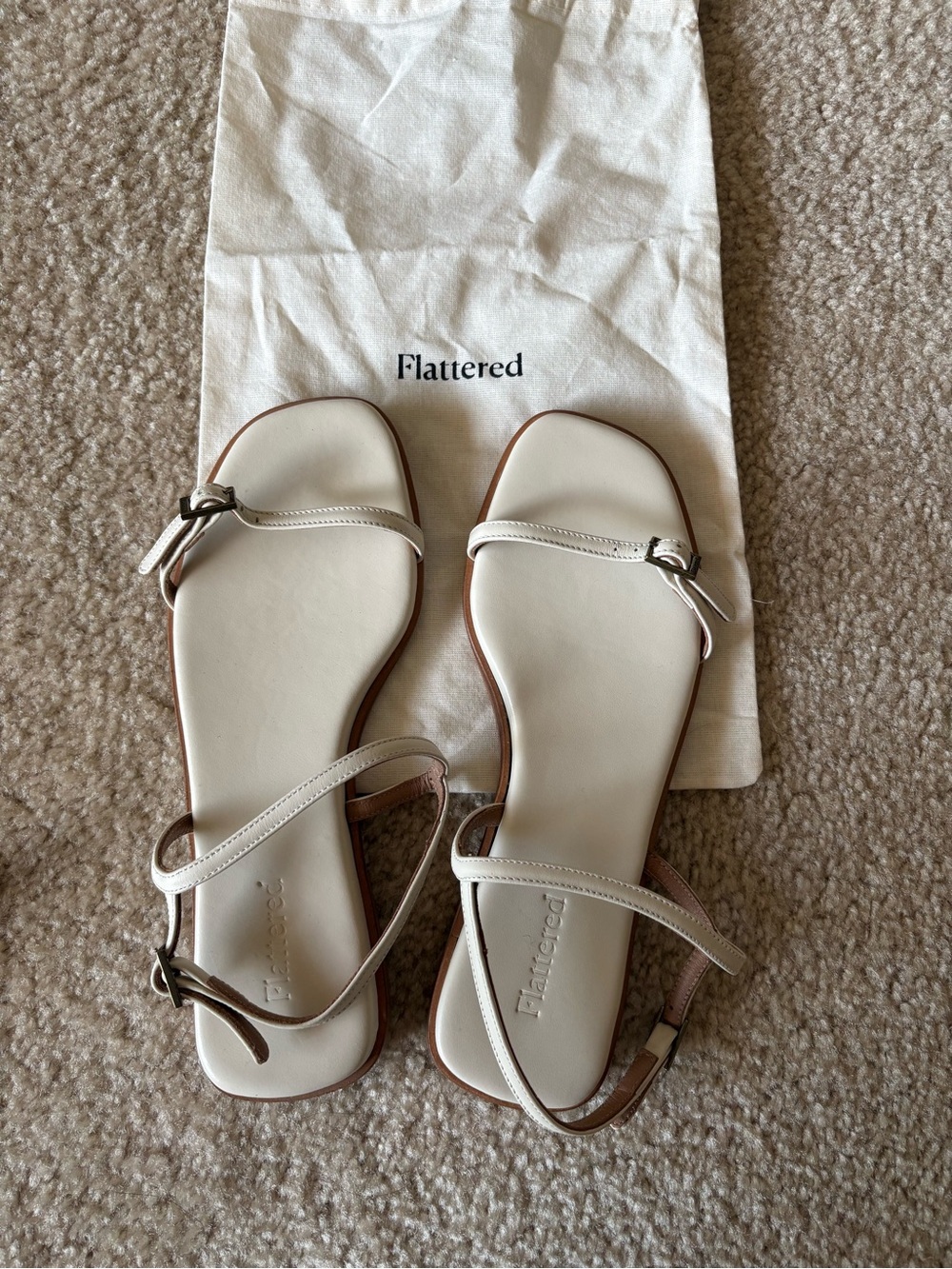 Flattered Cream Minimalist Strappy Flat Sandals